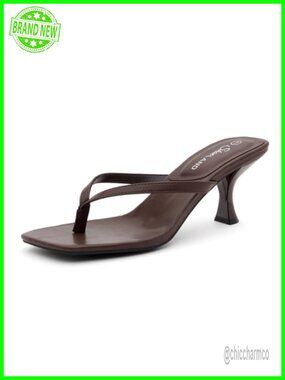 Kitten Heels Square Open Toe Thong Sandals Slip On Dressy Summer Heels